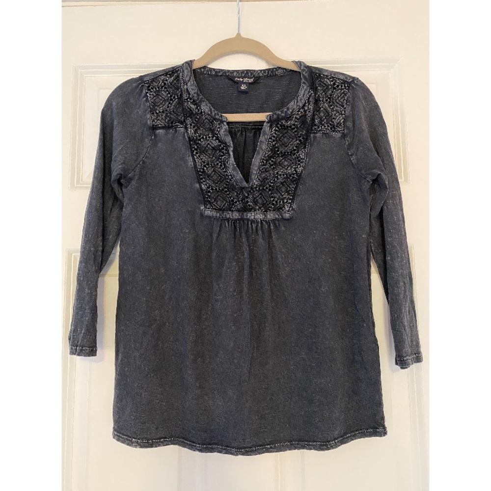 Lucky Brand Navy Blouse with Lace Detailing